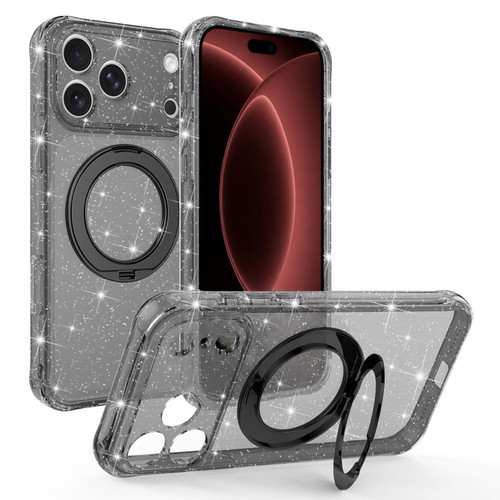 iPhone 18 Pro Max Glitter 360 Rotation Magnetic Holder Phone Case - Black