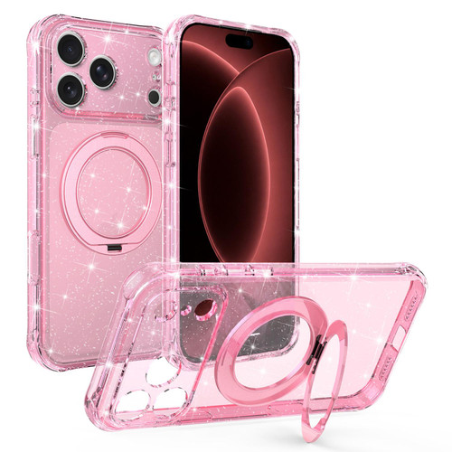 iPhone 18 Pro Max Glitter 360 Rotation Magnetic Holder Phone Case - Pink