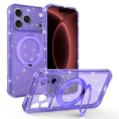 iPhone 18 Pro Max Glitter 360 Rotation Magnetic Holder Phone Case - Purple