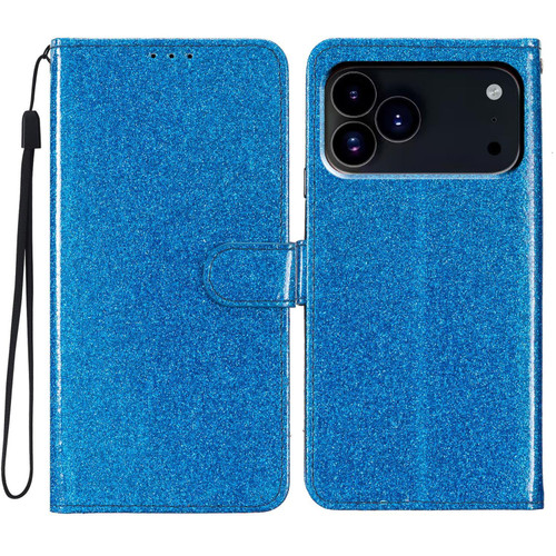 iPhone 18 Pro Max Glitter Powder Flip Leather Phone Case - Blue