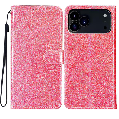 iPhone 18 Pro Max Glitter Powder Flip Leather Phone Case - Pink