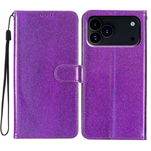 iPhone 18 Pro Max Glitter Powder Flip Leather Phone Case - Purple