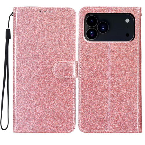 iPhone 18 Pro Max Glitter Powder Flip Leather Phone Case - Rose Gold
