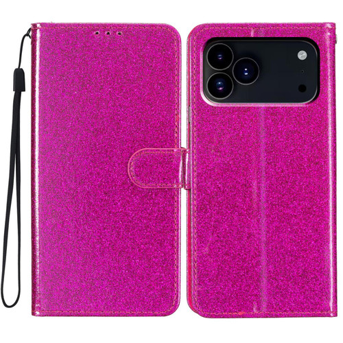 iPhone 18 Pro Max Glitter Powder Flip Leather Phone Case - Rose Red