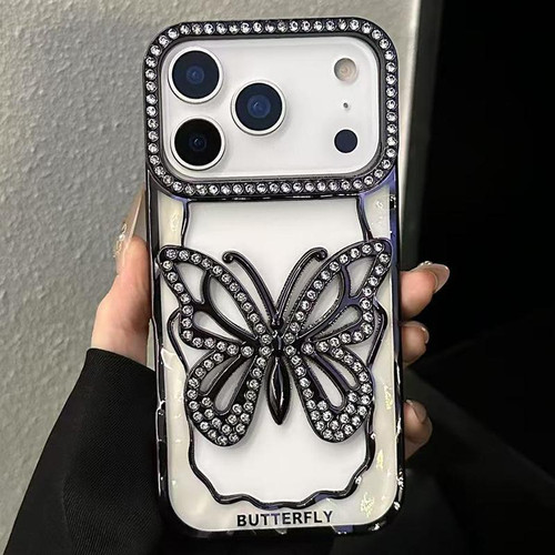 iPhone 18 Pro Max Hollow Butterfly Electroplating TPU Phone Case - Black