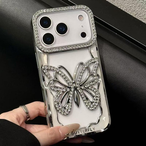 iPhone 18 Pro Max Hollow Butterfly Electroplating TPU Phone Case - Silver