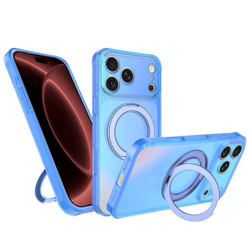 iPhone 18 Pro Max Iris Mirror Magnetic Ring Holder Phone Case - Ice Blue
