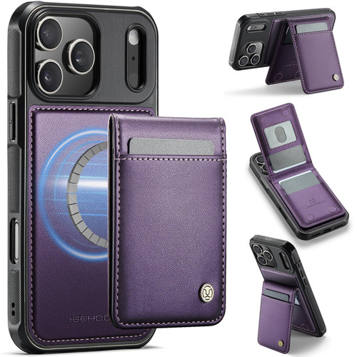 iPhone 18 Pro Max JEEHOOD J06 British Style RFID MagSafe Card Bag PU Phone Case - Purple