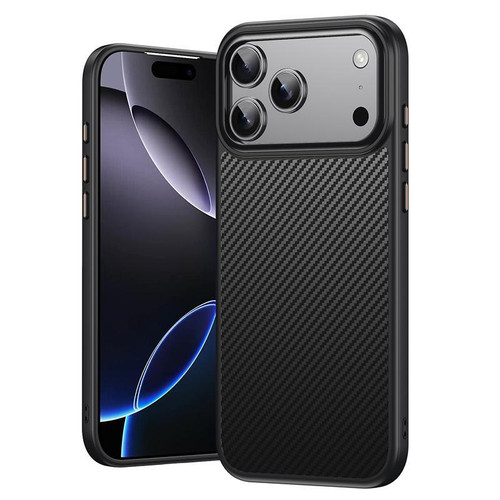 iPhone 18 Pro Max Kevlar Fiber Texture Shockproof Magnetic Phone Case - Black