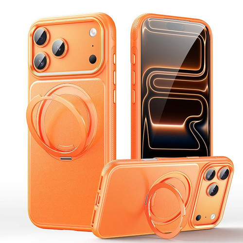 iPhone 18 Pro Max Leather Texture 360 Degrees Rotating Magnetic Holder Phone Case - Orange