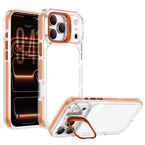 iPhone 18 Pro Max Lens Frame Holder Acrylic TPU Phone Case - Clear Orange