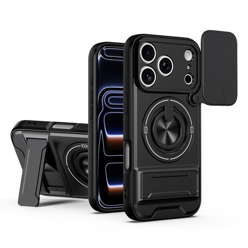 iPhone 18 Pro Max Lens Sliding Window Multifunctional Magnetic Shockproof Phone Case - Black