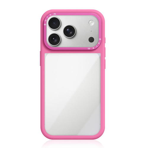 iPhone 18 Pro Max Liquid Silicone Frame Hybrid Clear Acrylic Back Panel Phone Case - Rose Pink