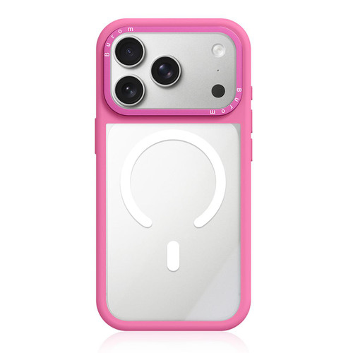 iPhone 18 Pro Max Liquid Silicone Frame Hybrid Clear Back Panel Magnetic Phone Case - Rose Pink