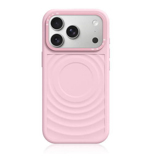 iPhone 18 Pro Max Liquid Silicone Frame Hybrid Ripple Back Panel Magnetic Phone Case - Light Pink
