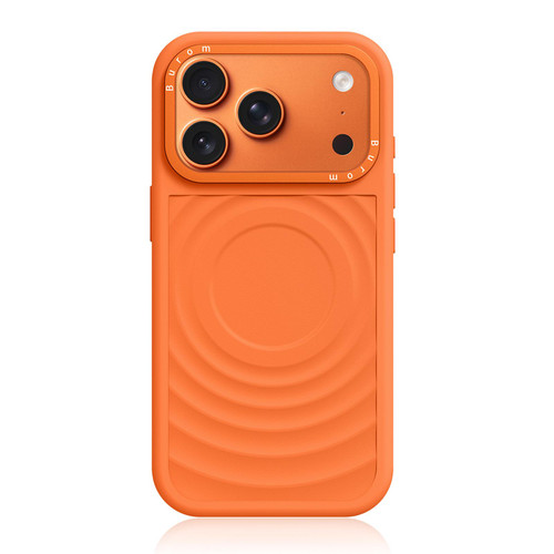 iPhone 18 Pro Max Liquid Silicone Frame Hybrid Ripple Back Panel Magnetic Phone Case - Orange