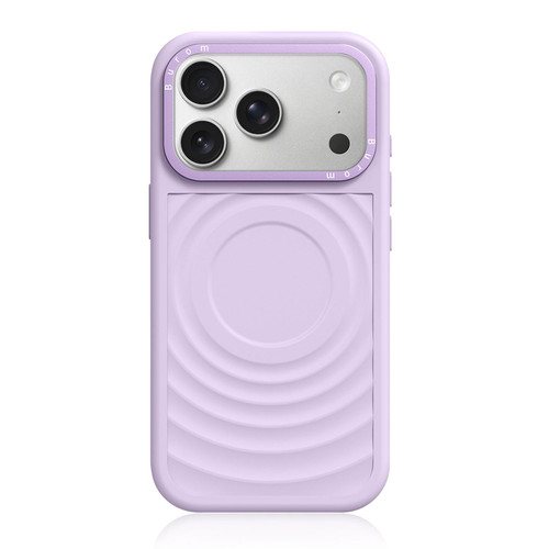 iPhone 18 Pro Max Liquid Silicone Frame Hybrid Ripple Back Panel Magnetic Phone Case - Purple