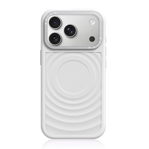 iPhone 18 Pro Max Liquid Silicone Frame Hybrid Ripple Back Panel Magnetic Phone Case - White