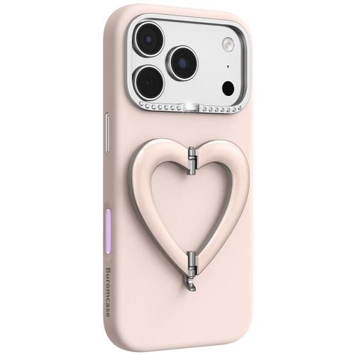 iPhone 18 Pro Max Liquid Silicone Metal Heart-Shaped Kickstand Phone Case - Pink