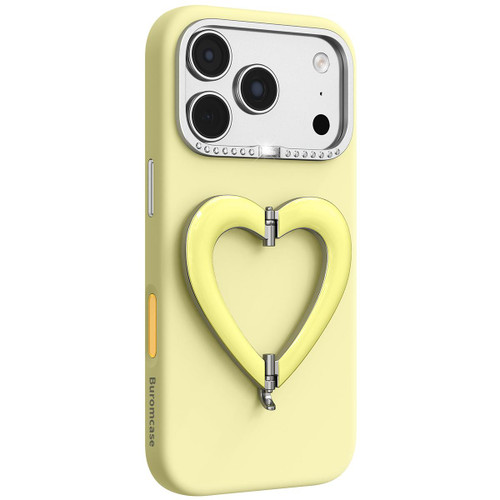 iPhone 18 Pro Max Liquid Silicone Metal Heart-Shaped Kickstand Phone Case - Yellow