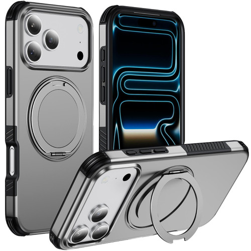 iPhone 18 Pro Max Magnetic 360 Rotating Holder Phone Case - Silver