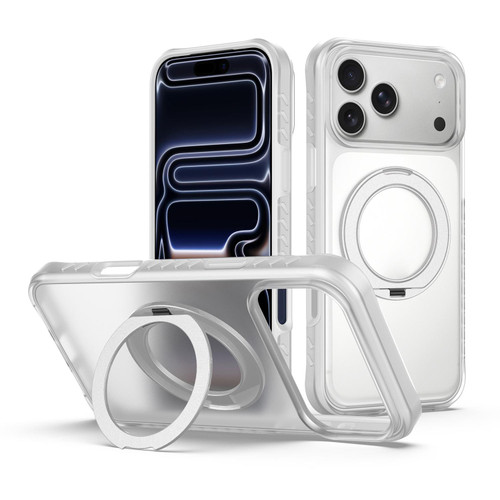 iPhone 18 Pro Max Matte Translucent 360 Rotation Magnetic Holder Phone Case - Platinum White