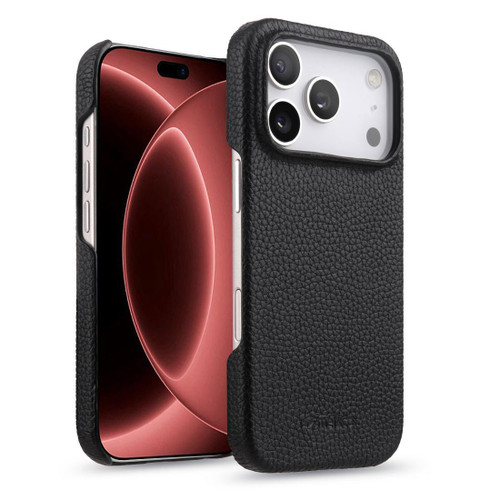iPhone 18 Pro Max melkco Litchi Texture Magnetic Half Coverage Genuine Leather Phone Case - Black
