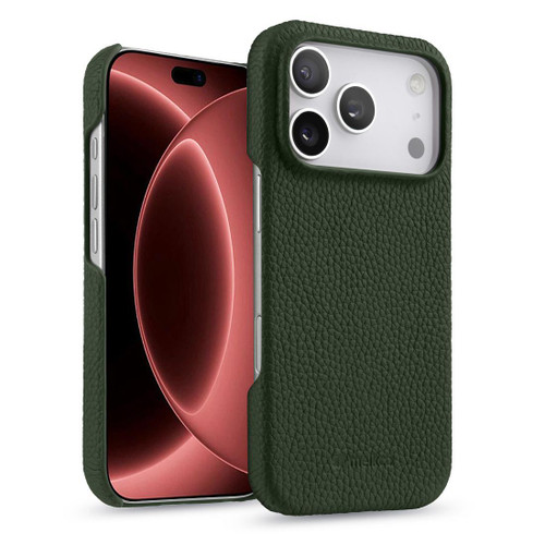 iPhone 18 Pro Max melkco Litchi Texture Magnetic Half Coverage Genuine Leather Phone Case - Dark Green