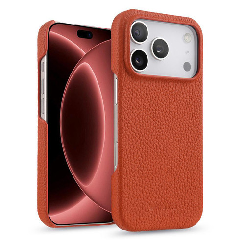 iPhone 18 Pro Max melkco Litchi Texture Magnetic Half Coverage Genuine Leather Phone Case - Orange