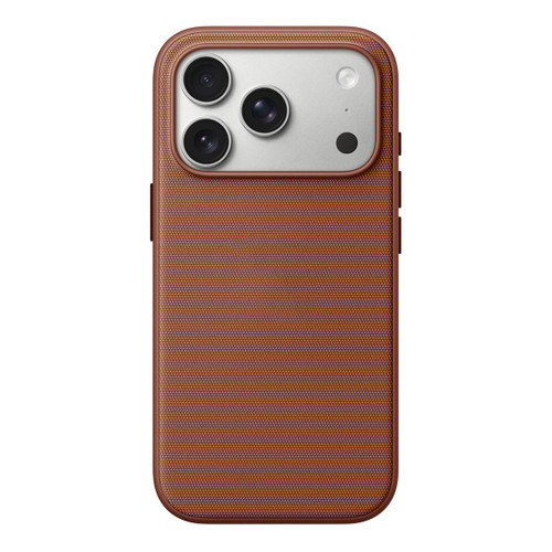iPhone 18 Pro Max Official Tech Fabric Texture Side-Adhesive TPU Magnetic Phone Case with Camera Button - Brown