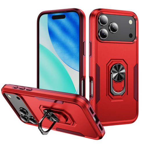 iPhone 18 Pro Max Pioneer Armor Heavy Duty PC + TPU Phone Case with Holder - Red+Rose Red