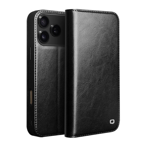 iPhone 18 Pro Max QIALINO Classic Genuine Leather Phone Case - Black