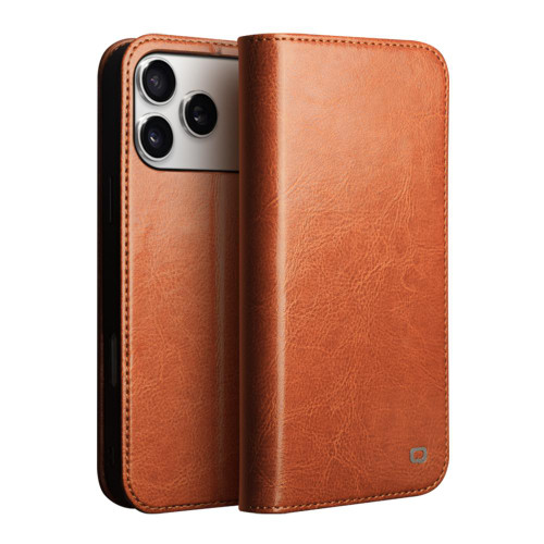 iPhone 18 Pro Max QIALINO Classic Genuine Leather Phone Case - Light Brown