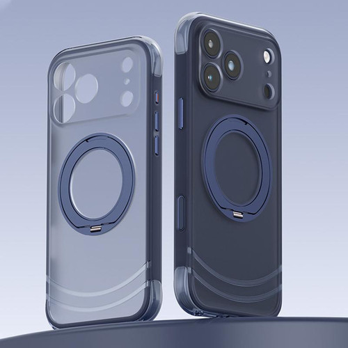 iPhone 18 Pro Max QN2 Skin-Friendly AirBag Magnetic Shockproof Phone Case with 360 Rotation Holder - Dark Blue