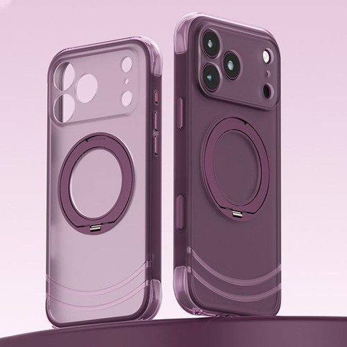 iPhone 18 Pro Max QN2 Skin-Friendly AirBag Magnetic Shockproof Phone Case with 360 Rotation Holder - Purple