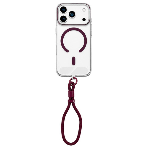 iPhone 18 Pro Max Question Mark Clear PC Magnetic Phone Case with Lanyard - Cherry Red
