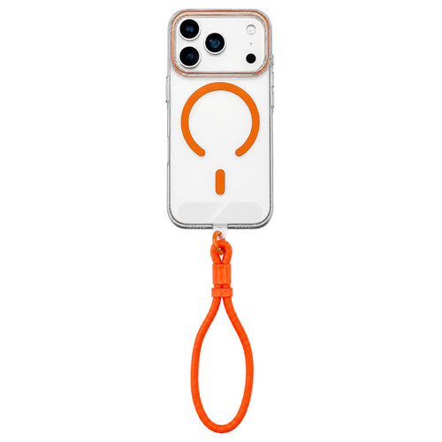 iPhone 18 Pro Max Question Mark Clear PC Magnetic Phone Case with Lanyard - Cosmic Orange