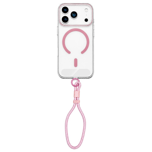 iPhone 18 Pro Max Question Mark Clear PC Magnetic Phone Case with Lanyard - Elegant Pink