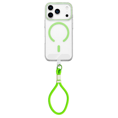 iPhone 18 Pro Max Question Mark Clear PC Magnetic Phone Case with Lanyard - Fluorescent Green