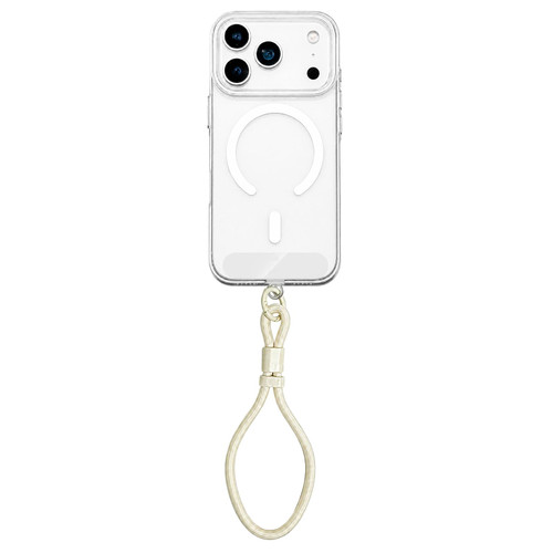 iPhone 18 Pro Max Question Mark Clear PC Magnetic Phone Case with Lanyard - Jasmine White