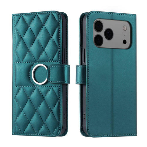 iPhone 18 Pro Max Ring Buckle Rhombic Leather Phone Case - Green