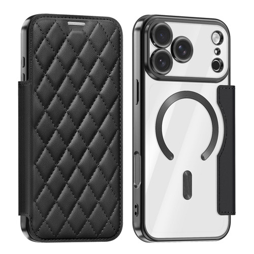 iPhone 18 Pro Max Shield Magsafe RFID Anti-theft Rhombus Leather Phone Case - Black