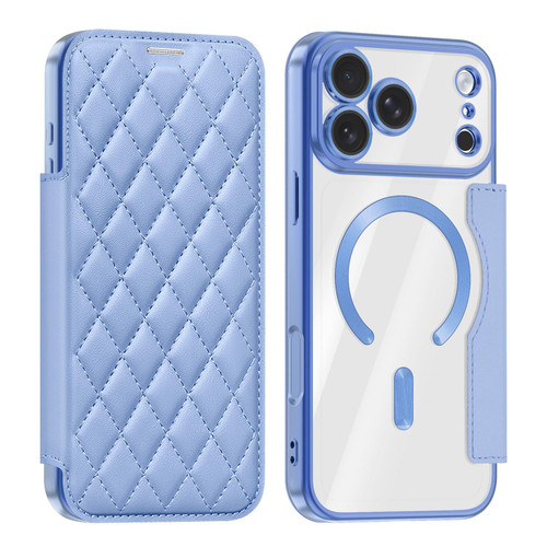 iPhone 18 Pro Max Shield Magsafe RFID Anti-theft Rhombus Leather Phone Case - Blue