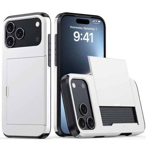 iPhone 18 Pro Max Shockproof Armor Phone Case with Card Slot - White