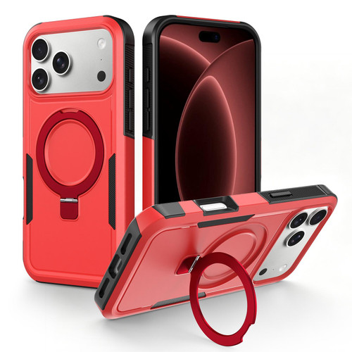 iPhone 18 Pro Max Shockproof Protective TPU Hybrid PC Ring Holder Magnetic Phone Case - Red