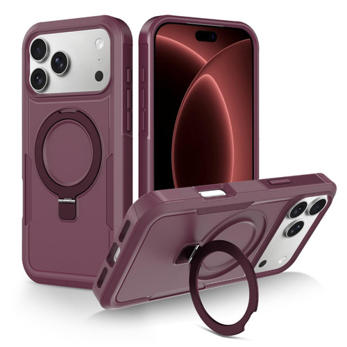 iPhone 18 Pro Max Shockproof Protective TPU Hybrid PC Ring Holder Magnetic Phone Case - Wine Red