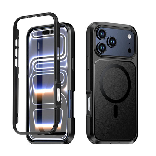 iPhone 18 Pro Max Silicone Magnetic Anti-drop Protective Phone Case - Black + Black
