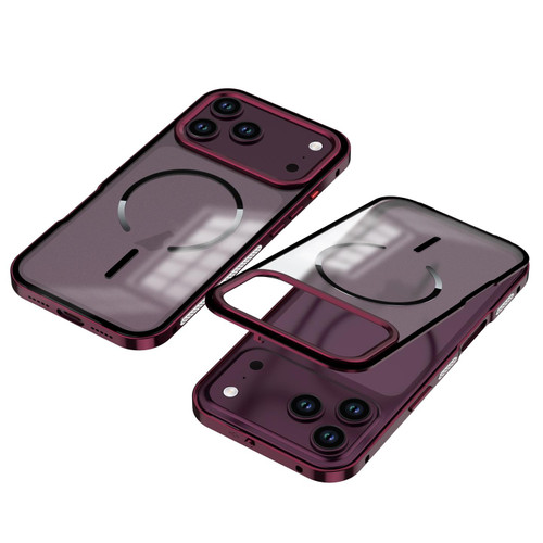 iPhone 18 Pro Max Single-sided Snap Buckle Metal Frame Frosted MagSafe Phone Case - Cherry Red