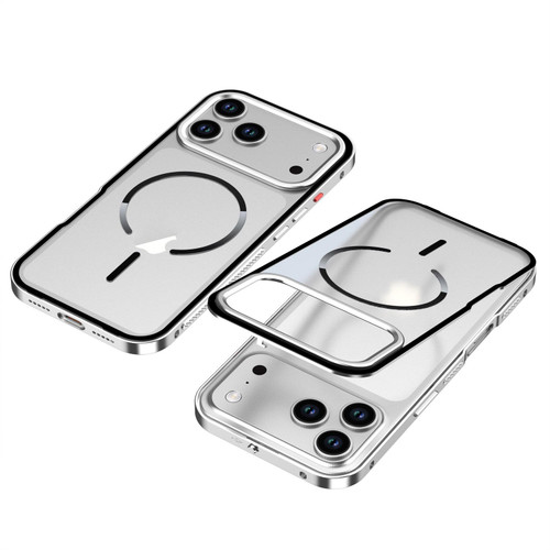 iPhone 18 Pro Max Single-sided Snap Buckle Metal Frame Frosted MagSafe Phone Case - Silver