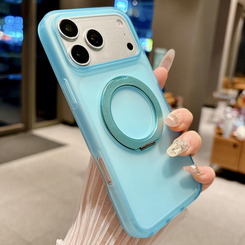 iPhone 18 Pro Max Skin Feel 360 Degrees Rotating Holder PC Hybrid TPU Magnetic Phone Case - Blue